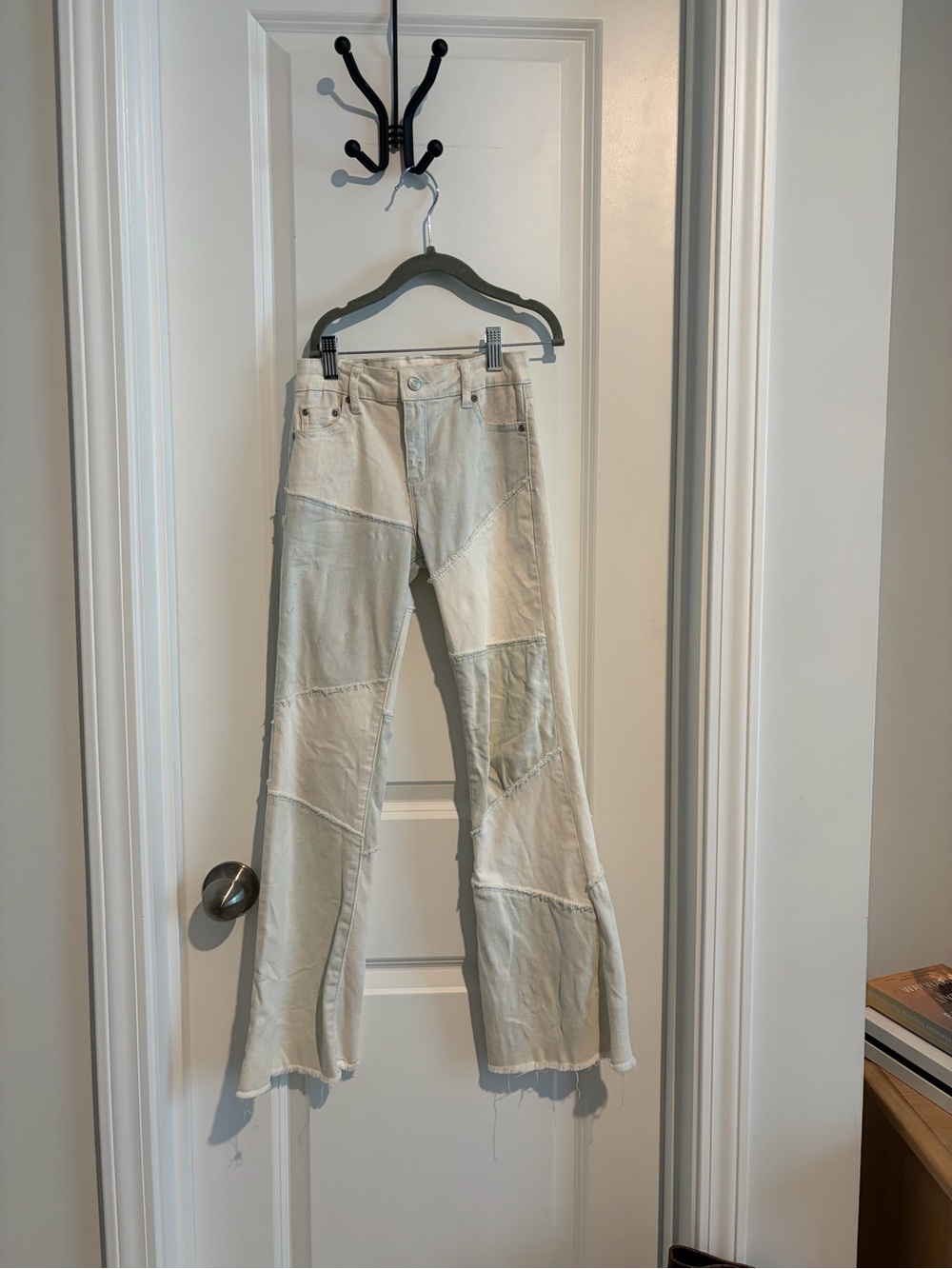 Tractr Kids Mix Patchwork Flare Jeans Off-White Cream Denim